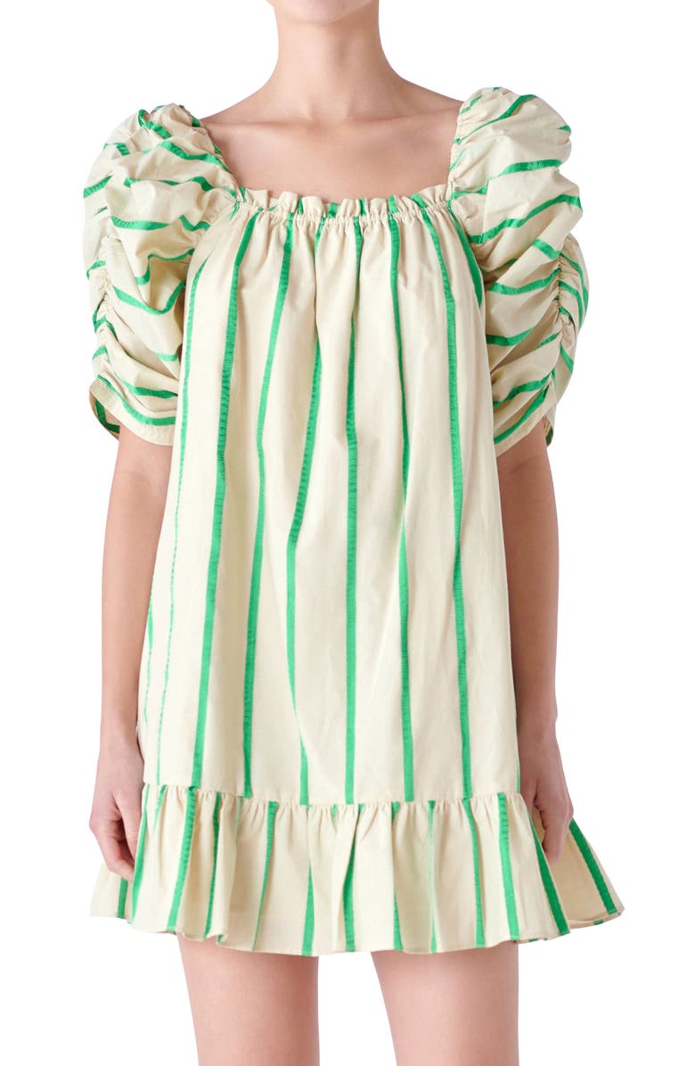 English Factory Stripe Puff Sleeve Trapeze Dress, Alternate, color,