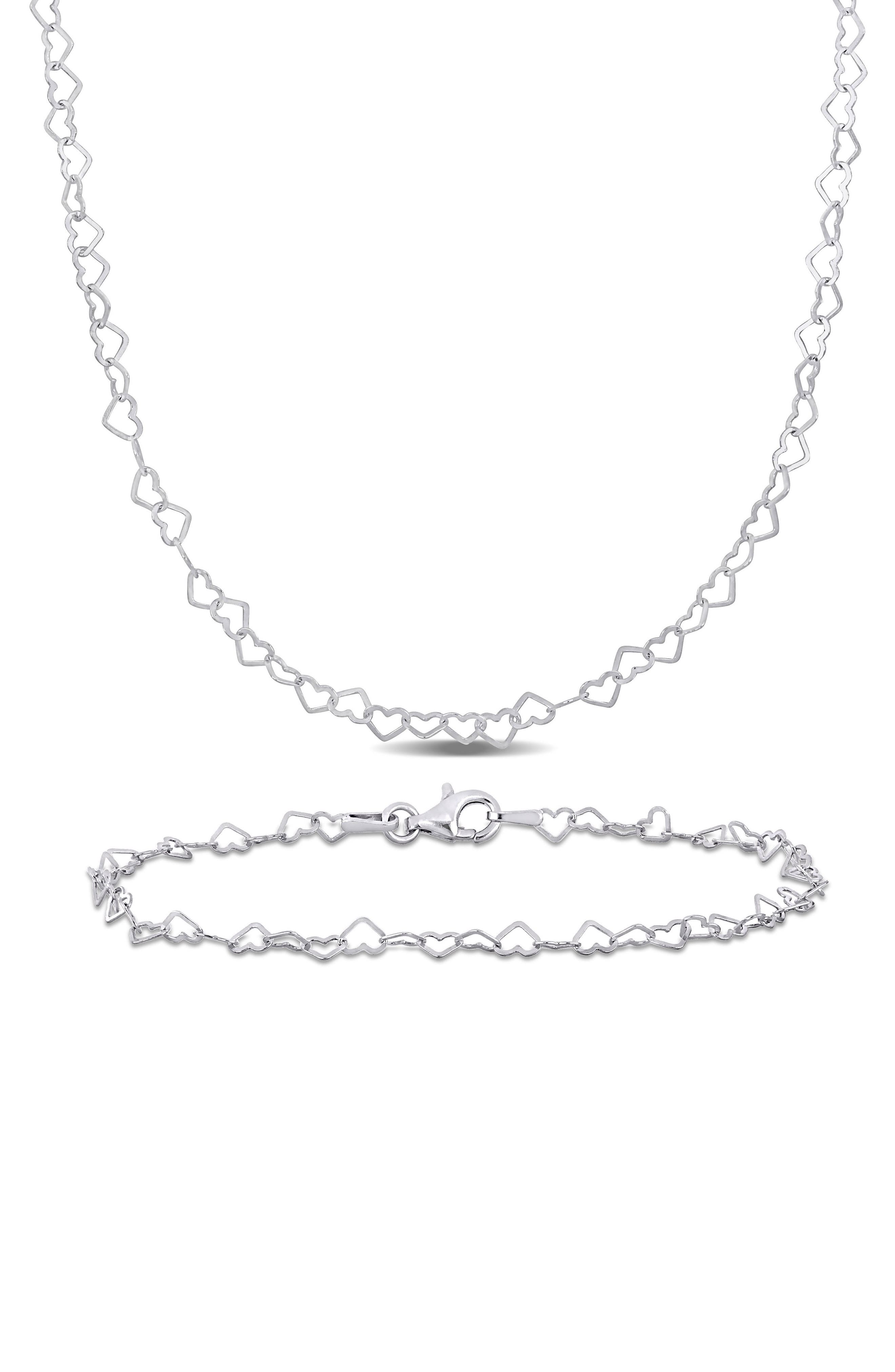 3mm Heart Link Chain Necklace & Anklet Set