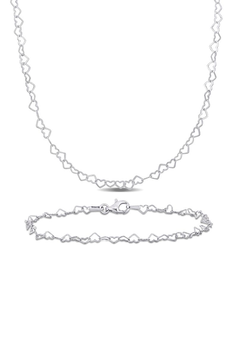 3mm Heart Link Chain Necklace & Anklet Set, Main, color, SILVER