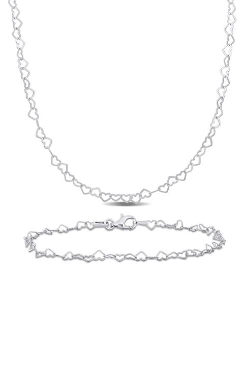 3mm Heart Link Chain Necklace & Anklet Set