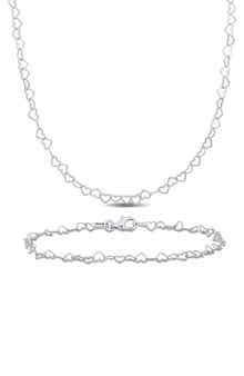 3mm Heart Link Chain Necklace & Anklet Set