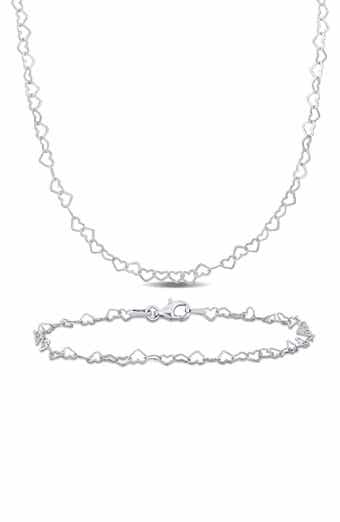 3mm Heart Link Chain Necklace & Anklet Set