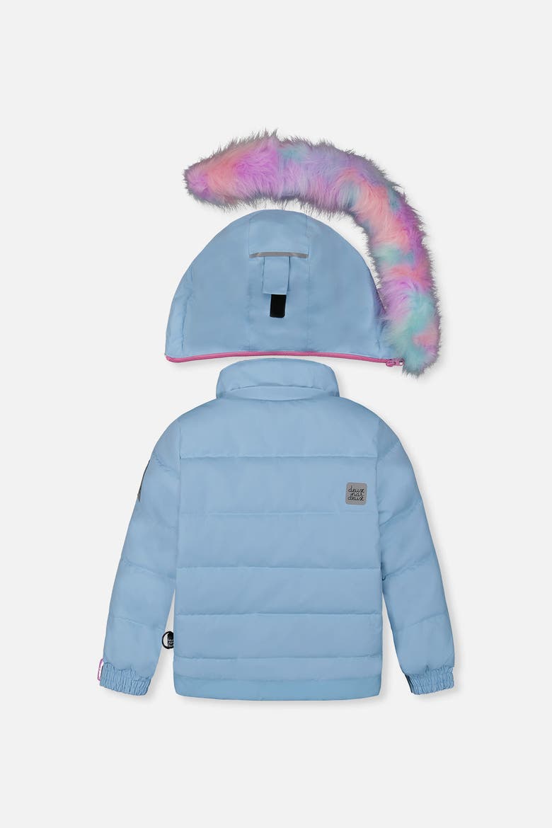 Play Faux Fur Jacket & Pants Two Piece Snowsuit, Alternate, color, Light Blue