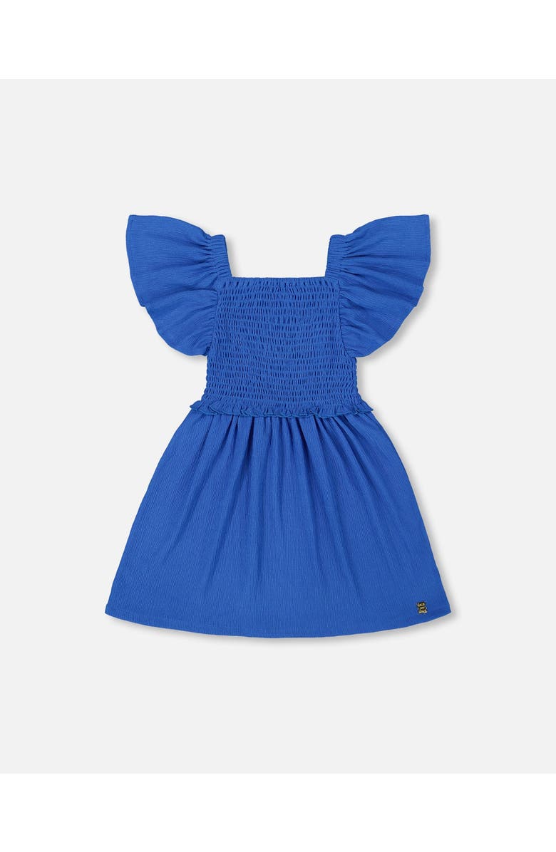 Deux par Deux Girl's Textured Smocked Dress Royal Blue, Main, color, 