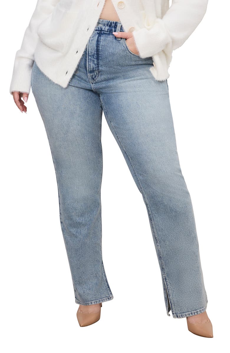 Good American Good Icon High Waist Slit Inseam Jeans, Alternate, color, Indigo750