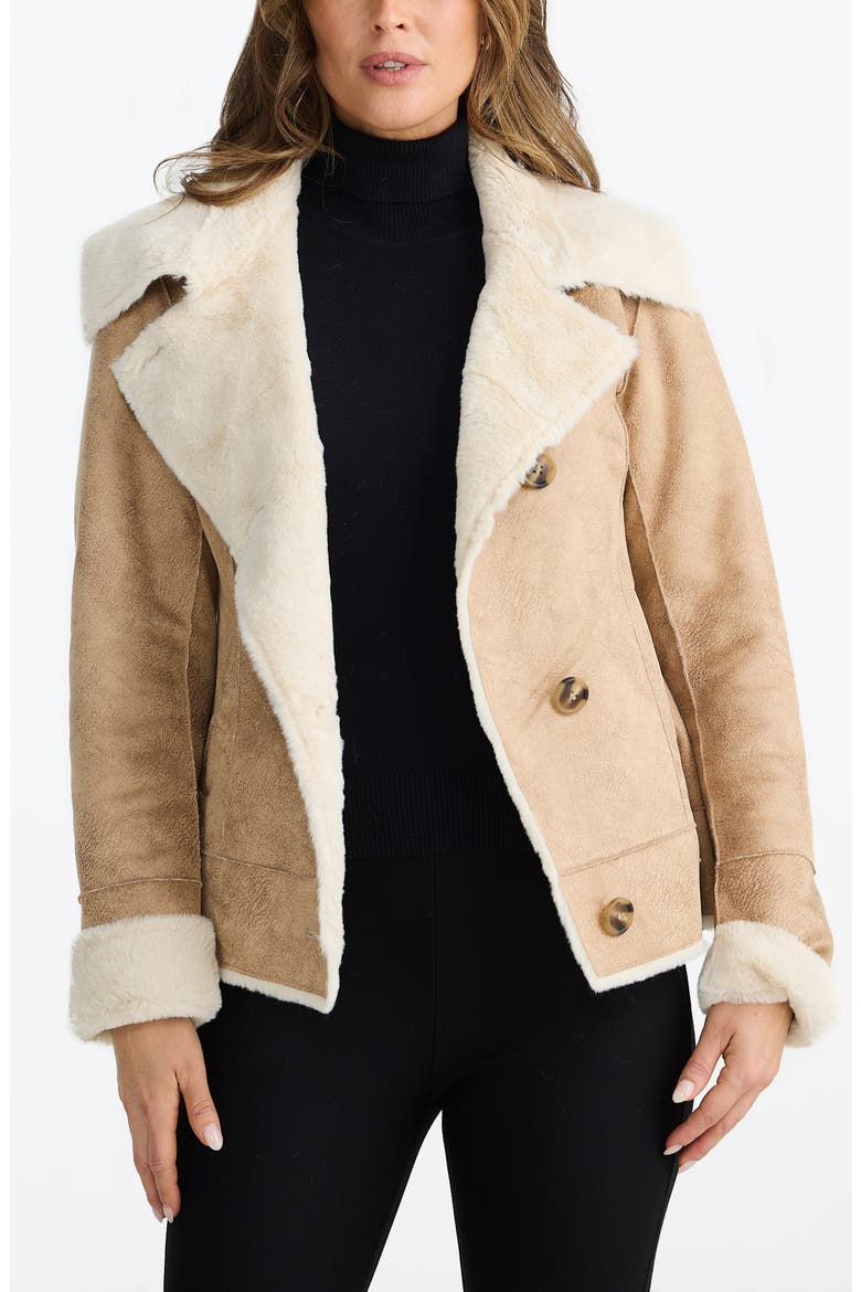 Haywood Faux Fur & Faux Suede Jacket, Main, color, TAN