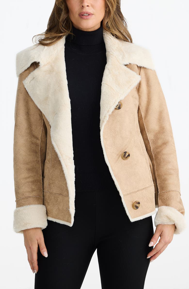Brave+True Haywood Faux Fur & Faux Suede Jacket, Main, color, Tan