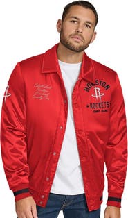 TOMMY JEANS Men's Tommy Jeans Red Houston Rockets Jacob Chain Stitch Applique Full-Snap Varsity Jacket