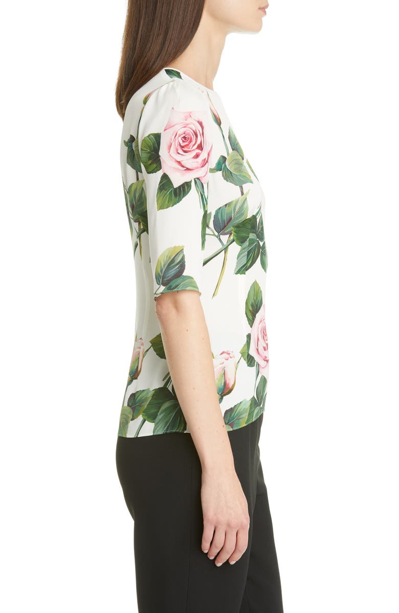 Dolce&Gabbana Rose Print Stretch Silk Charmeuse Top, Alternate, color, 