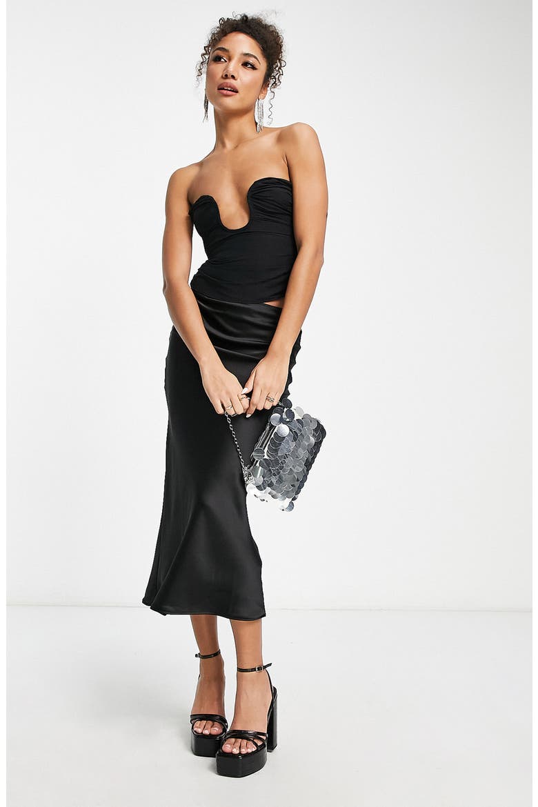 Ruched Strapless Corset Top, Alternate, color, BLACK