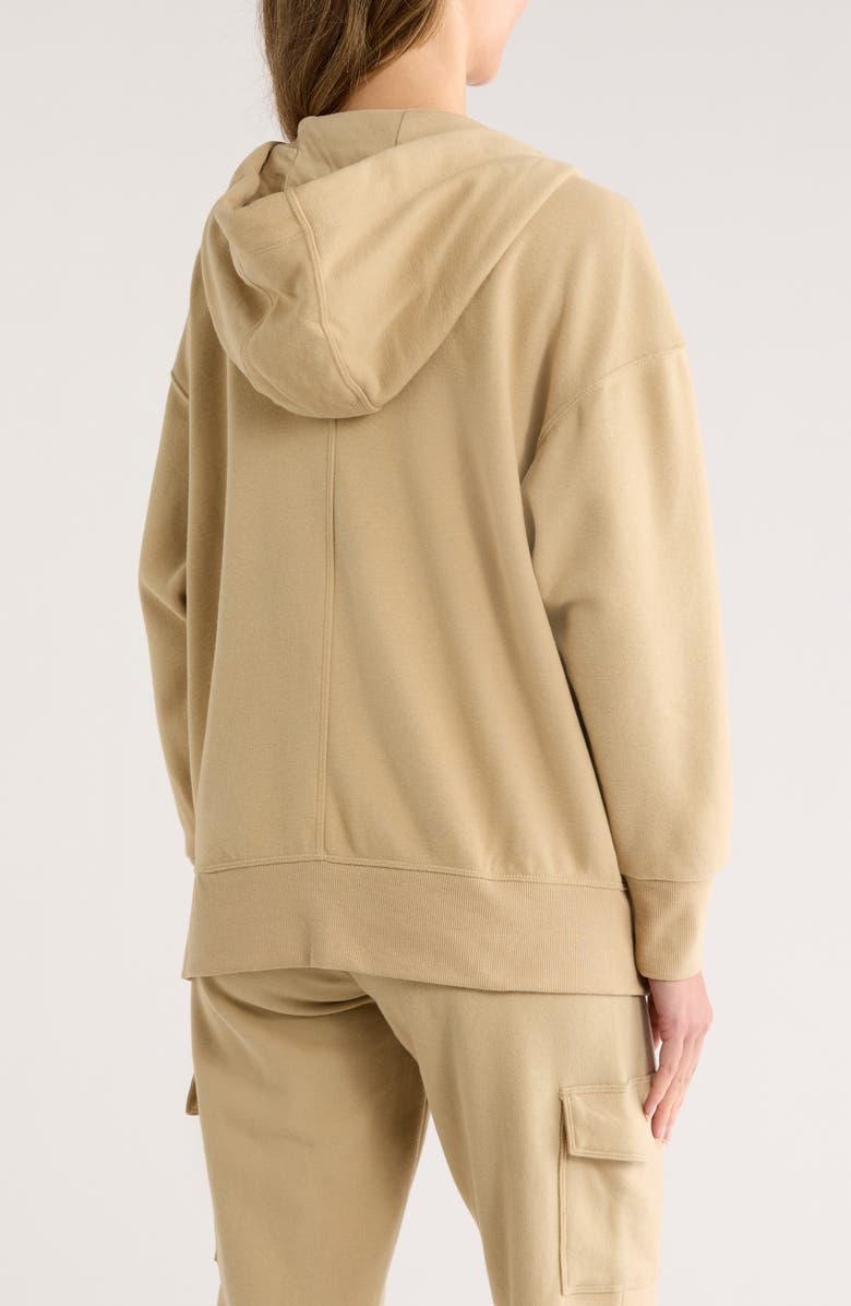 DKNY Oversize Fleece Full-Zip Hoodie, Alternate, color, Travertine