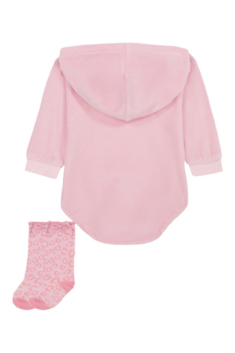 Kids' Hooded Velour Bodysuit & Socks Set, Alternate, color, PINK