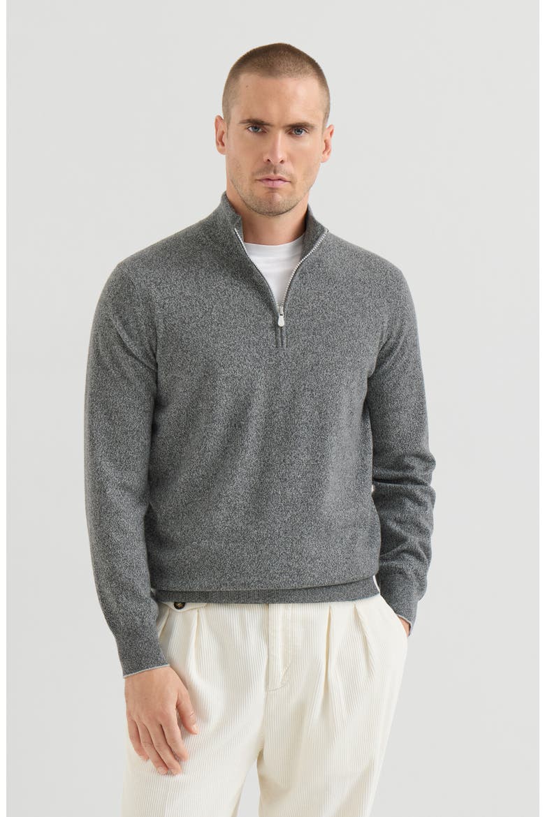 Mouliné cashmere sweater with half zip, Main, color, Dark Grey