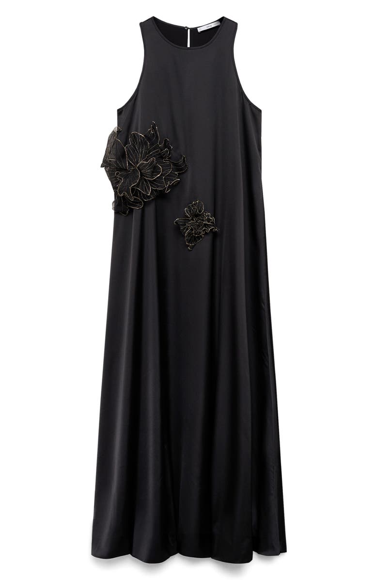 MANGO Floral Appliqué Satin Maxi Dress, Alternate, color, 