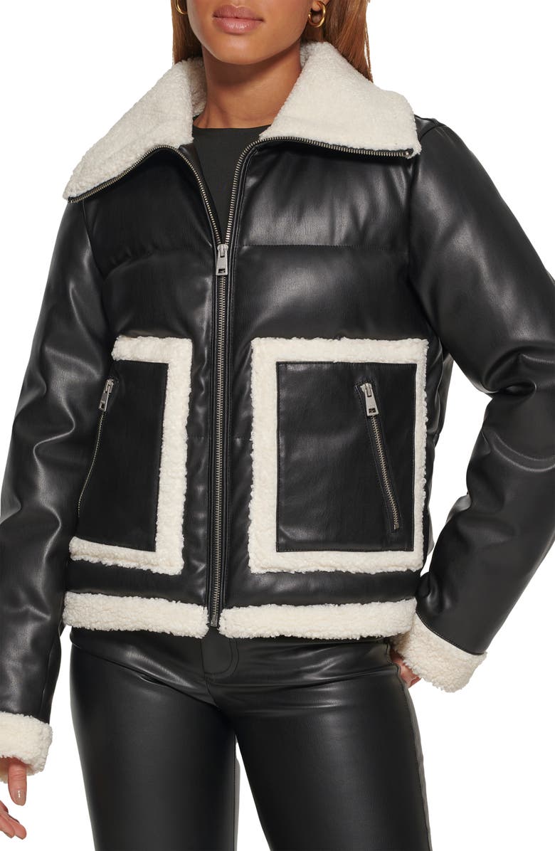 Levi's<sup>®</sup> Faux Leather Puffer Jacket with Faux Shearling Trim, Main, color,