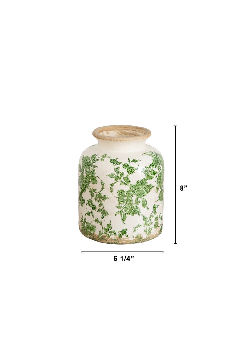 8-in Floral Tuscan Ceramic Green Scroll Vase, Alternate, color, Green