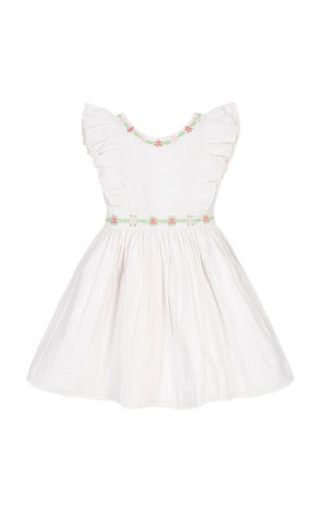 Kids' Linen Ruffle Jumper with Embroidery (Toddler, Little Kid and Big Kid)