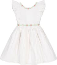 Hope & Henry Kids' Linen Ruffle Jumper with Embroidery