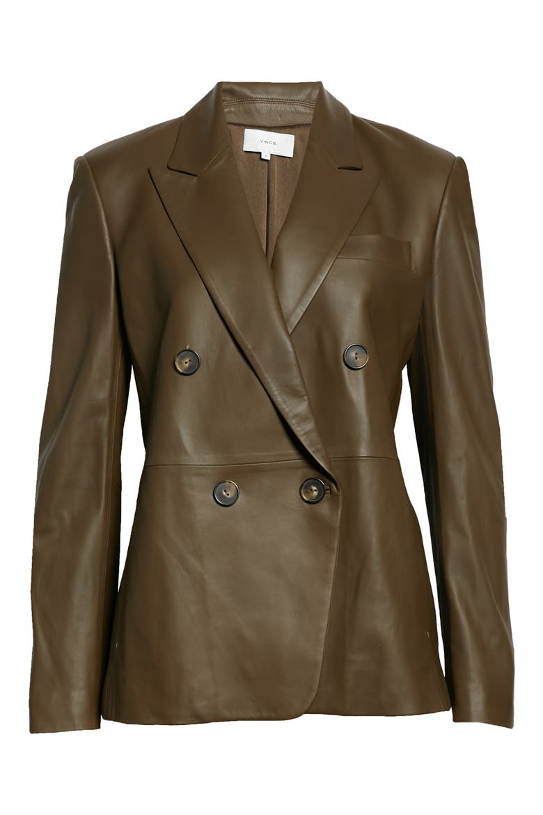 Double Breasted Leather Blazer, Alternate, color, OLIVEWOOD