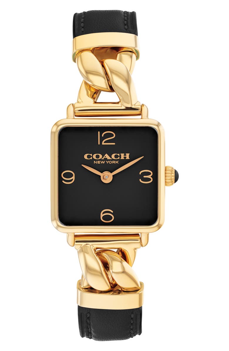 COACH Cass Leather Strap Bracelet Watch, 22mm, Main, color, Black