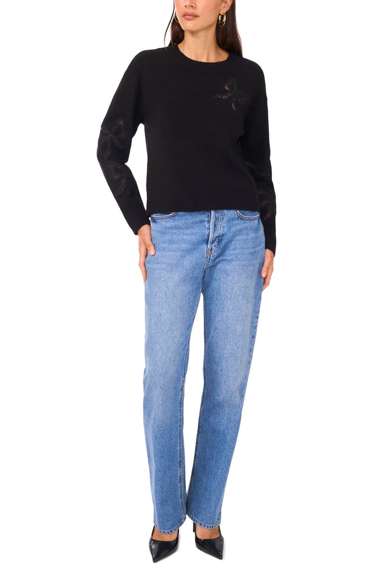 Lace Bow Crop Sweater, Alternate, color, RICH BLACK