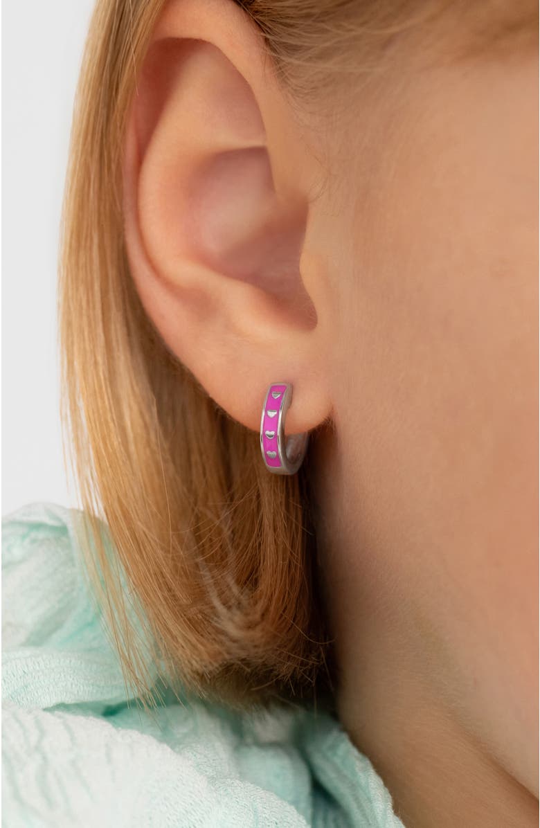 In Season Jewelry Pink Hearts Girls Huggie Hoops, Alternate, color, Pink