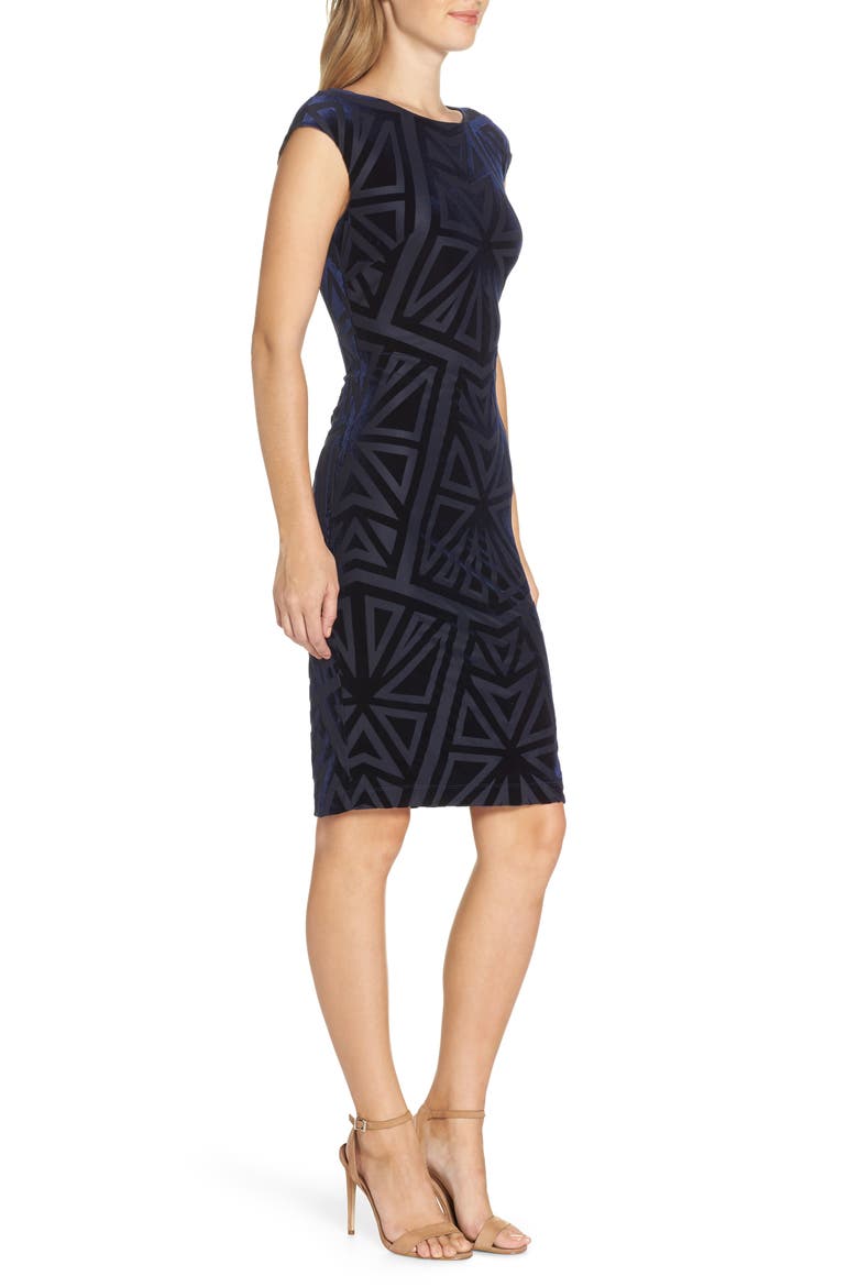 Velvet Jacquard Sheath Dress, Alternate, color, NAVY