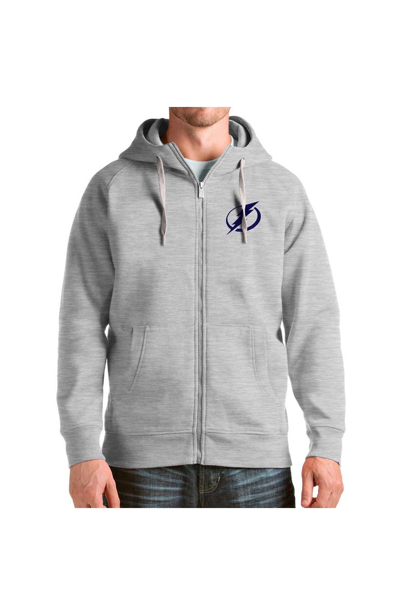 ANTIGUA Men's Antigua Heathered Gray Tampa Bay Lightning Logo Victory Full-Zip Hoodie, Main, color, Heather Gray
