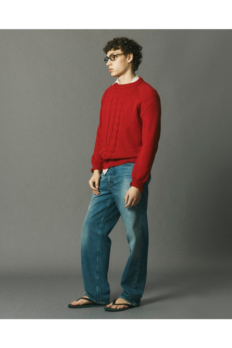 Cotton Cableknit Sweater, Alternate, color, Red