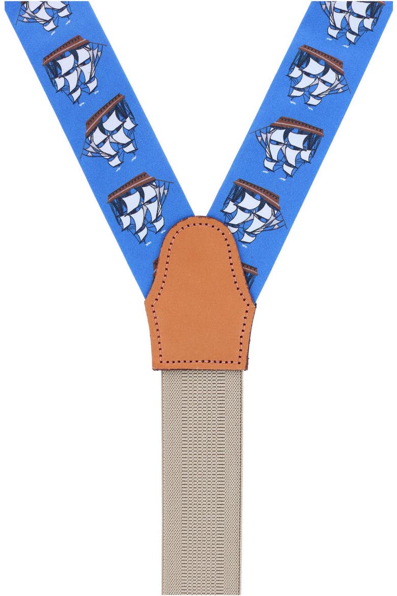 Nautical Print Silk Suspenders, Alternate, color, BLUE