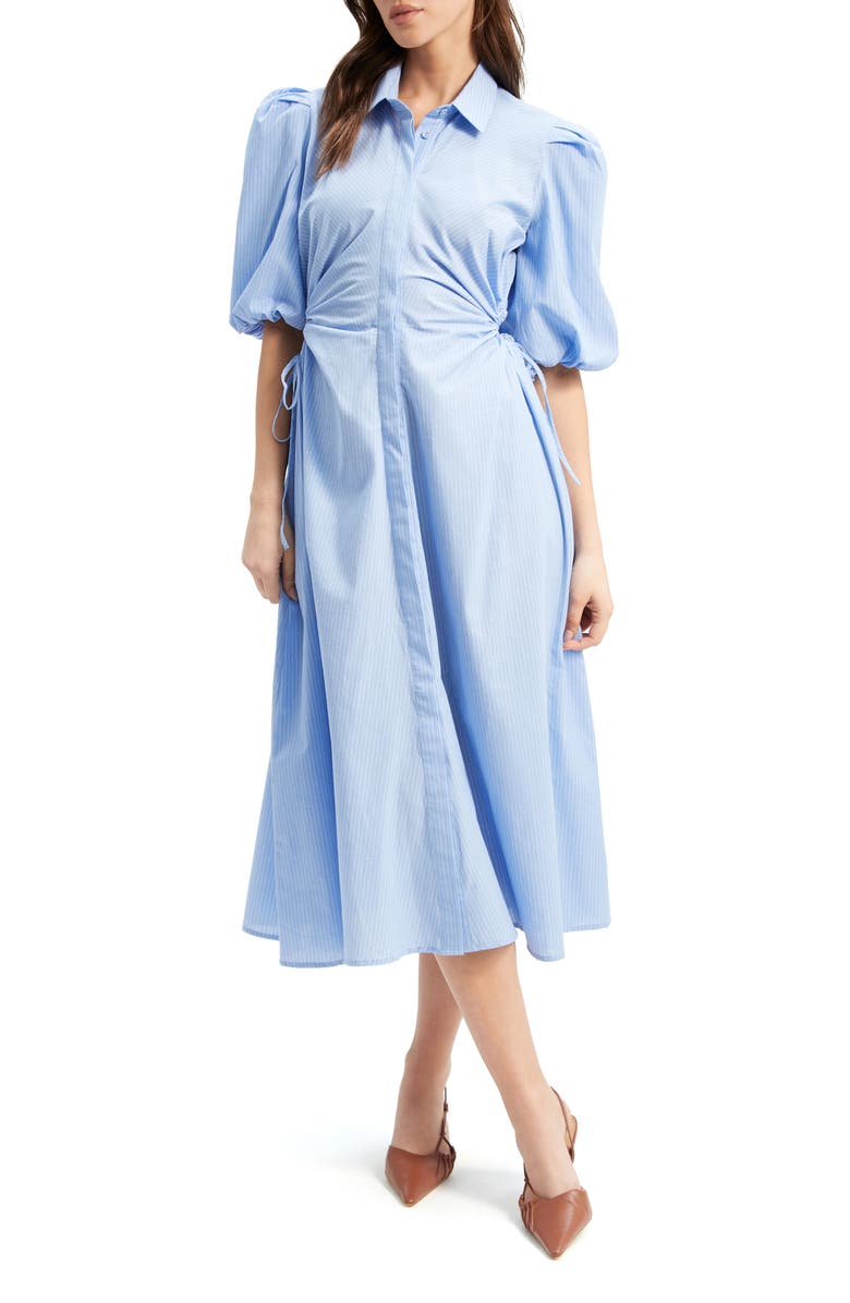 Bardot Keyhole Cotton Midi Shirtdress, Alternate, color, 