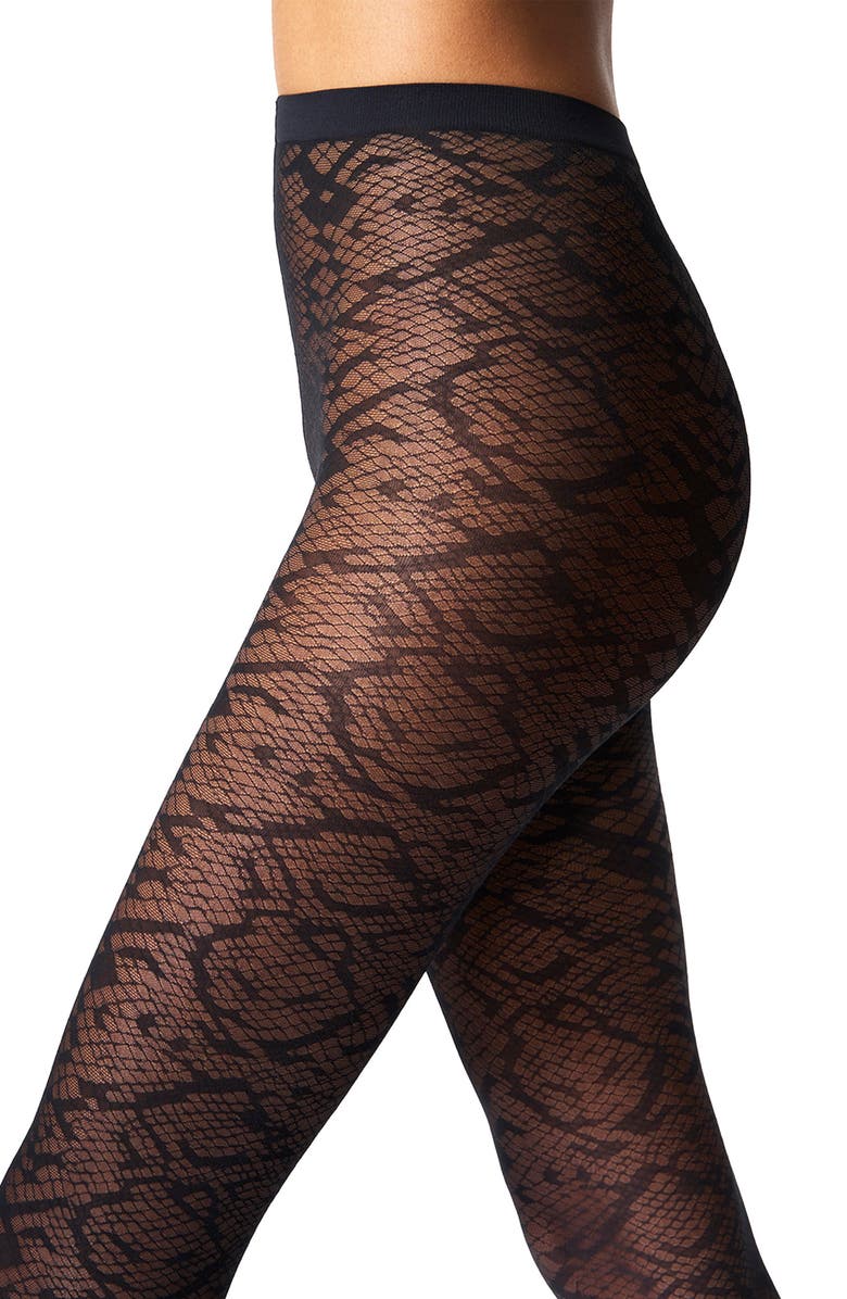 Wolford Snakeskin Tights, Alternate, color, Black