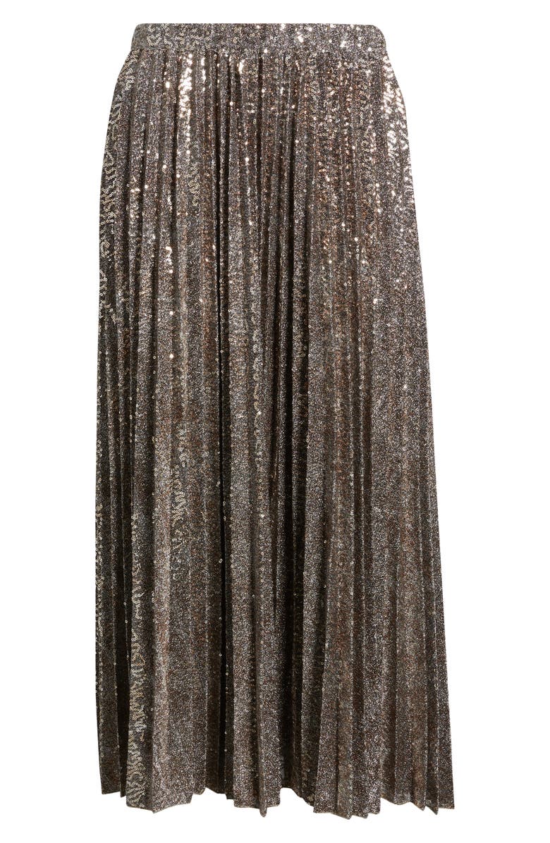 Anne Klein Sequin Pleated Pull-On Midi Skirt, Alternate, color,