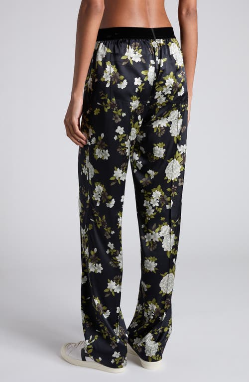 Tom Ford Floral Print Stretch Silk Satin Pants In Off White Black