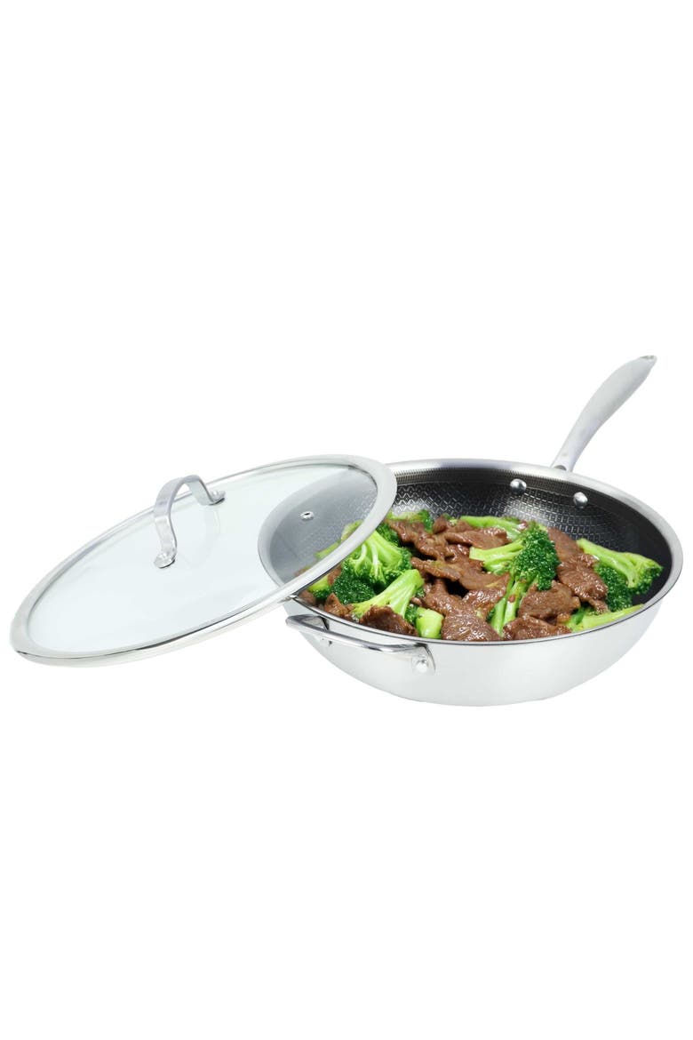 12-inch 4.2 Quarts NonStick SS Wok w/ Glass Lid, Alternate, color, Silver