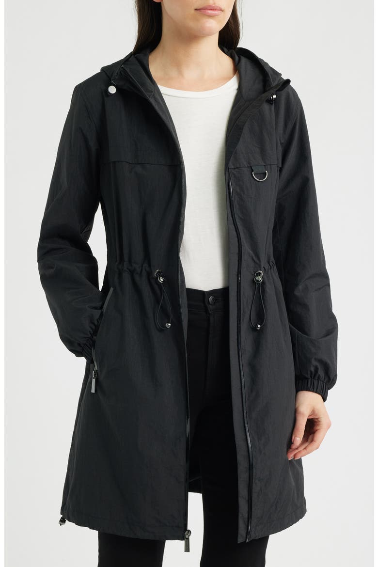 Hooded Zip Front Nylon Jacket, Alternate, color, BLACK