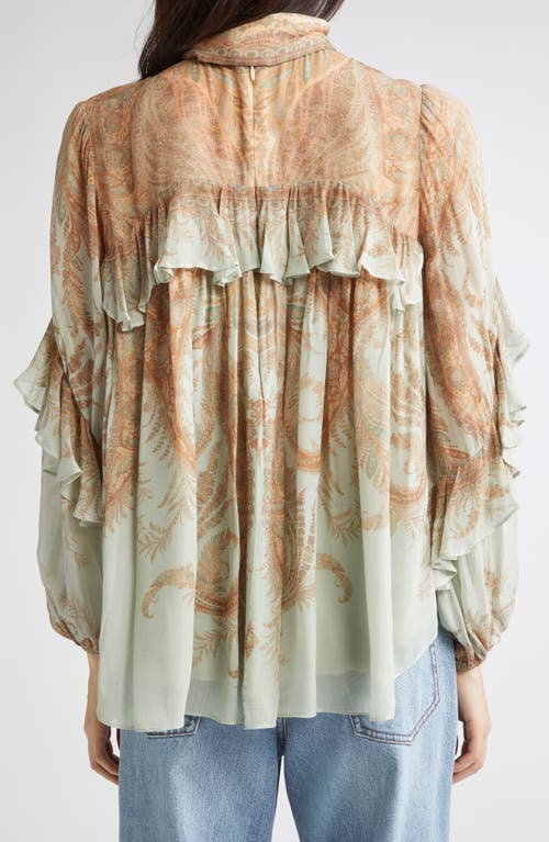 Zimmermann Memento Flutter Paisley Pussy Bow Top In Brown