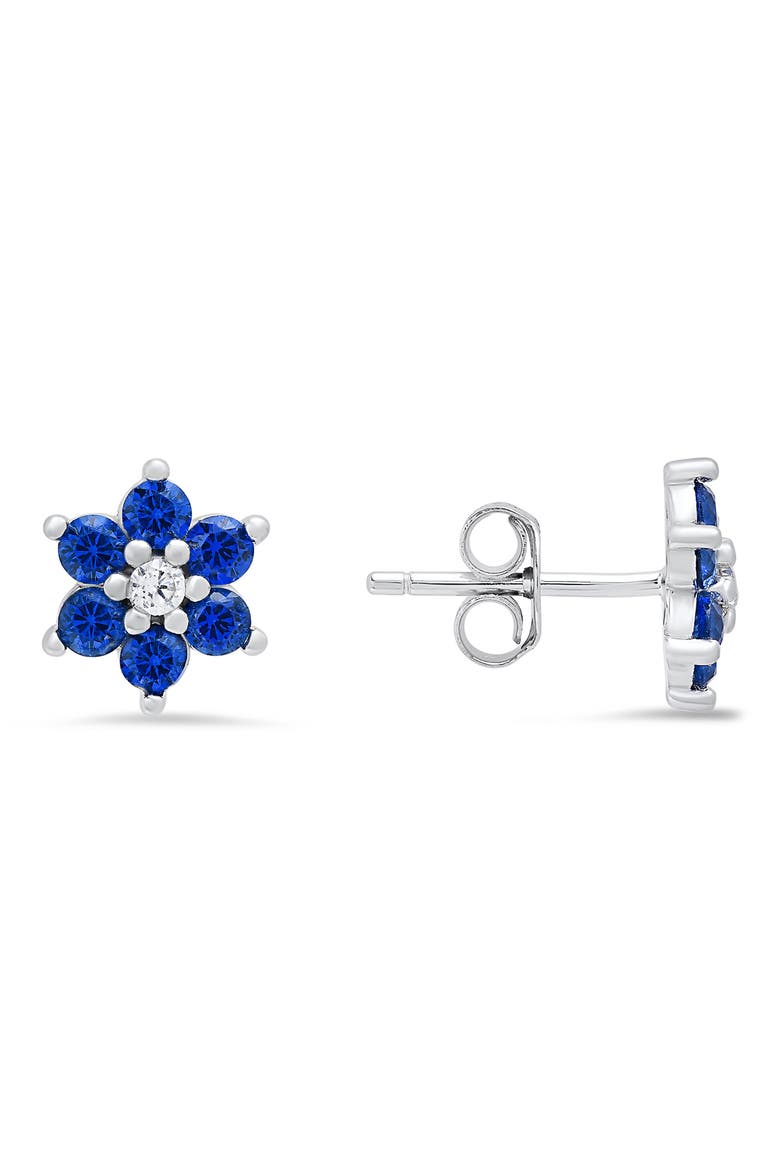 Petitie Floral Cubic Zirconia Stud Earrings, Main, color, SAPPHIRE