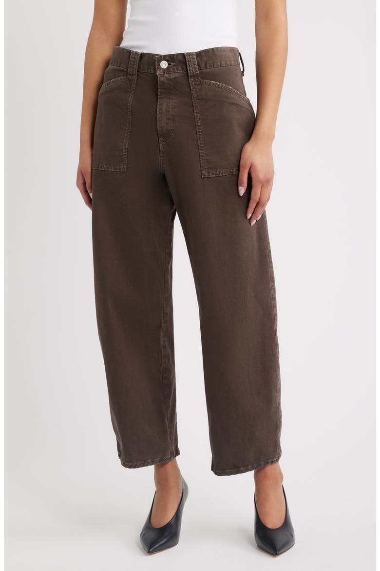 Pomonok High Waist Stretch Cotton Twill Ankle Pants, Main, color, BROWN