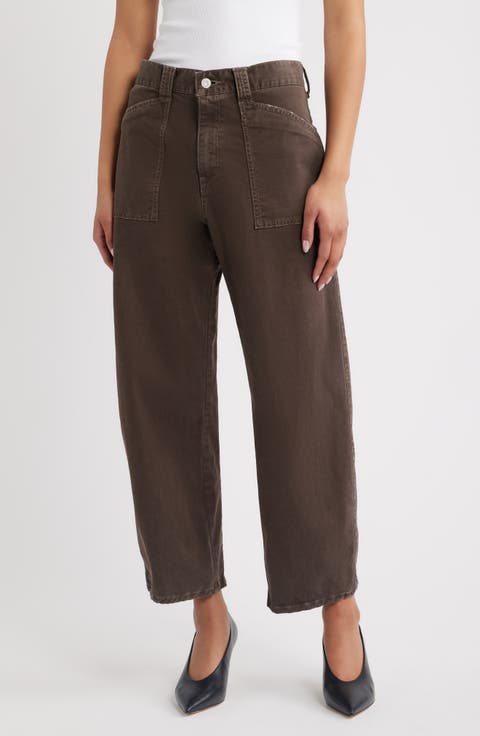 Pomonok High Waist Stretch Cotton Twill Ankle Pants