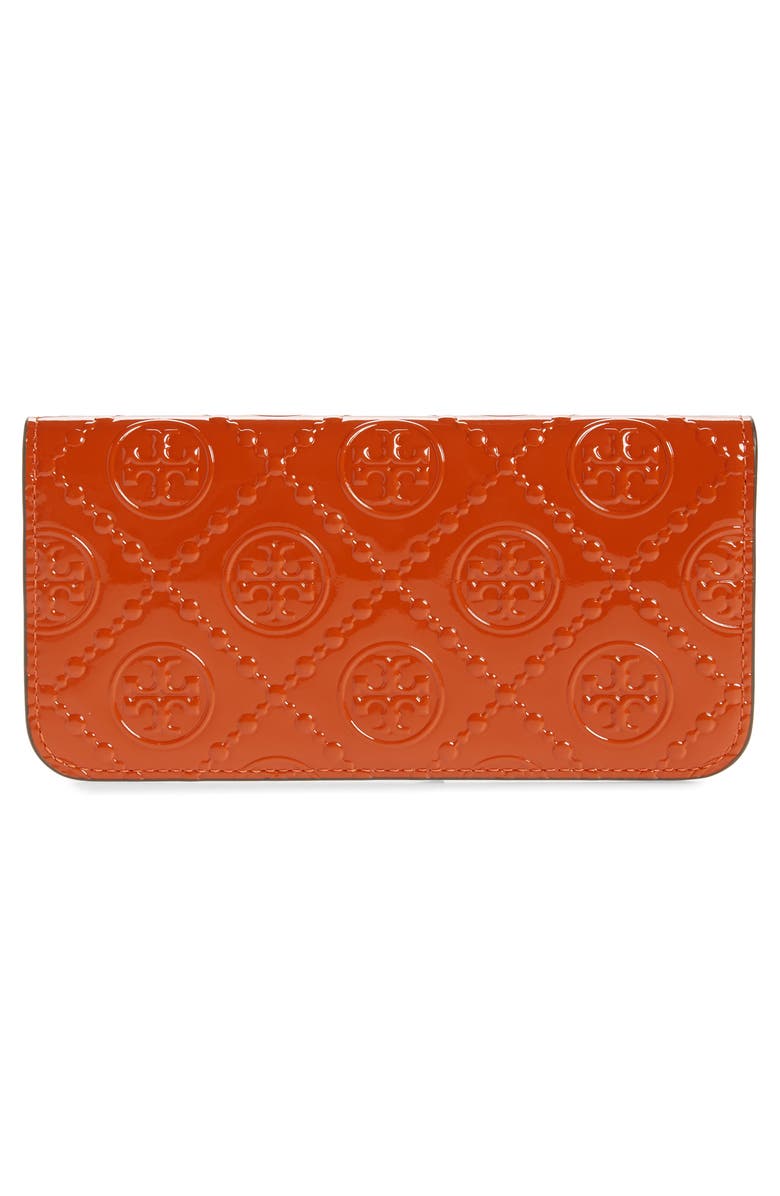Tory Burch T Monogram Embossed Patent Leather Slim Zip Wallet, Alternate, color, 