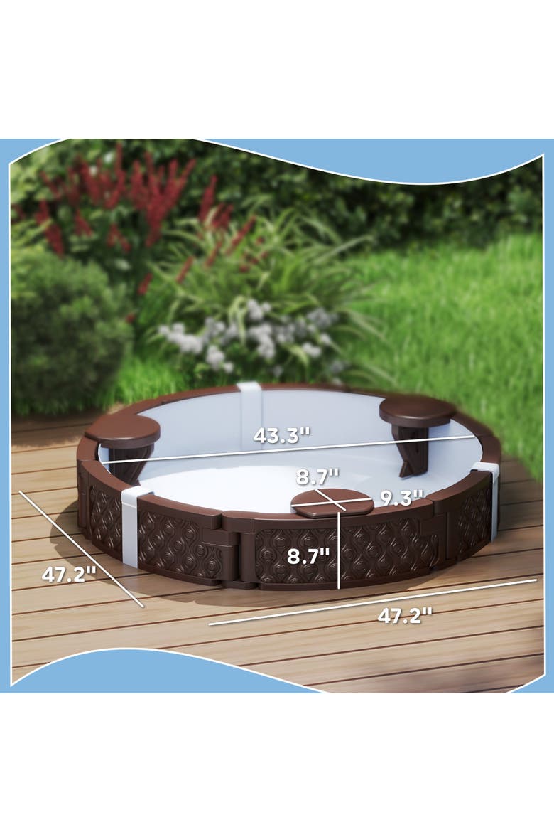 Kids Sandbox with Cover, Built-in Seating & Bottom Liner, Alternate, color, Brown