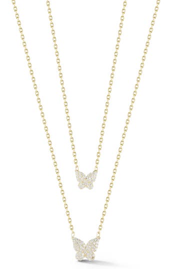 Glaze Jewelry Pavé Cubic Zirconia Butterfly Pendant Layered Necklace In Gold