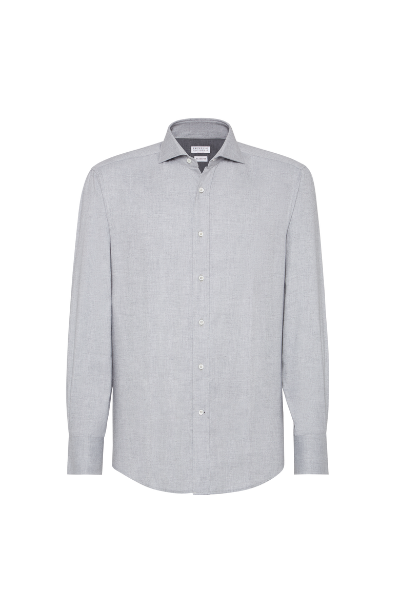 Brunello Cucinelli Flannel chevron shirt, Main, color, Grey