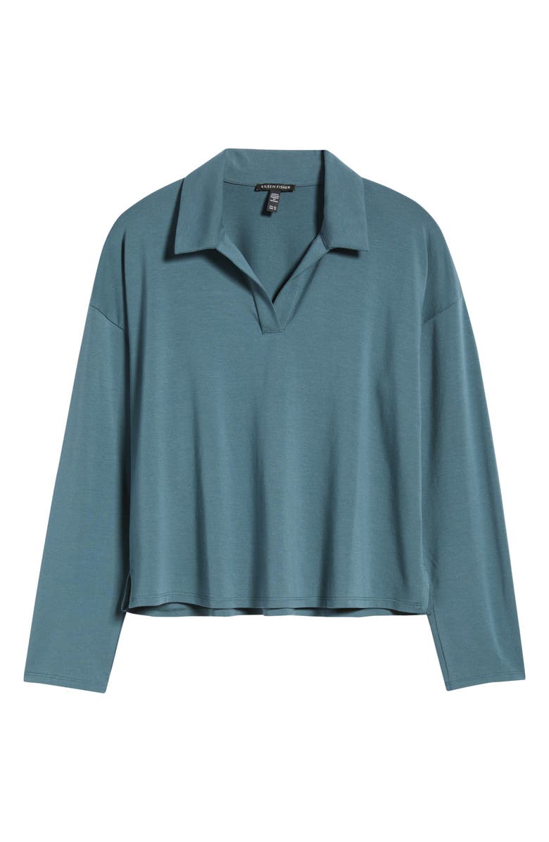 Eileen Fisher Boxy Henley Jersey Top, Alternate, color, Eucalyptus