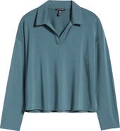 Eileen Fisher Boxy Henley Jersey Top