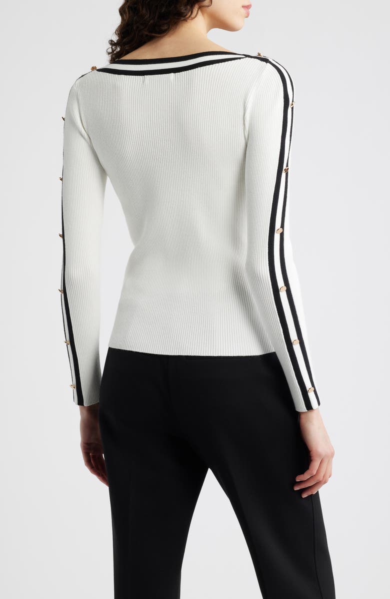 Elie Tahari The Abbie Rib Sweater, Alternate, color, Sky White / Noir