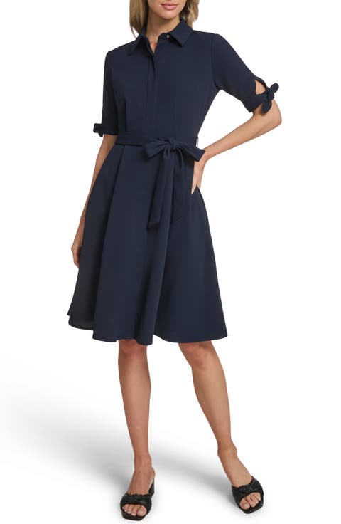 Tie Sleeve Crepe Shirtdress