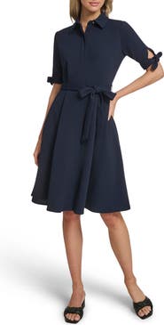 Calvin Klein Tie Sleeve Crepe Shirtdress
