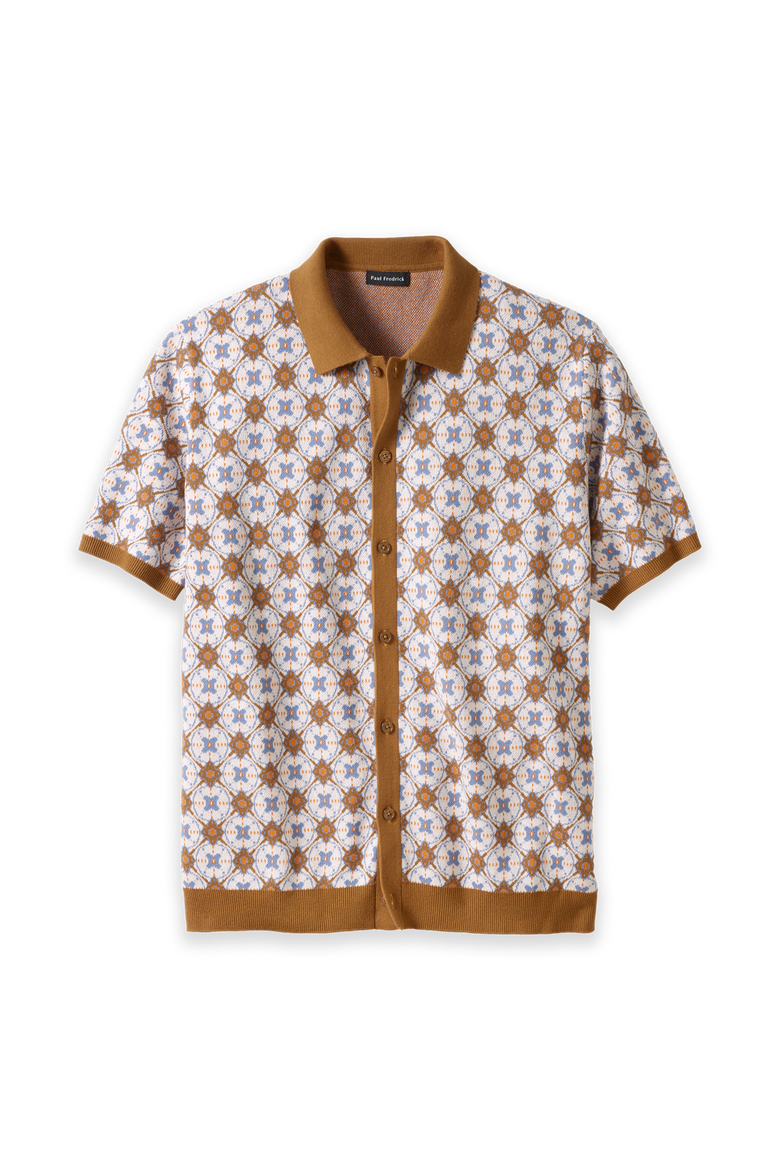 Cotton Button Front Polo, Main, color, Tan Multi
